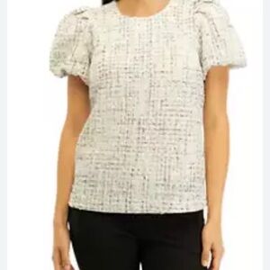 Women’s Tweed Puff Sleeve Woven Top